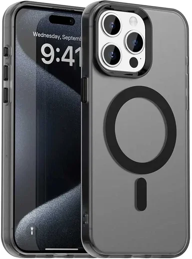 Apple iPhone 15 Pro Max Hoesje MagSafe Backcover Semi-Transparant & Zwart afbeelding 1