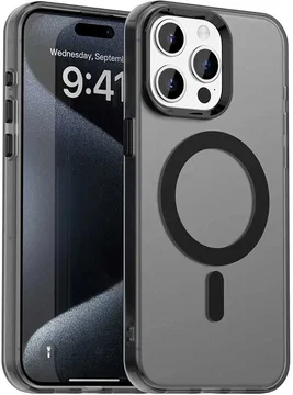 Apple iPhone 15 Pro Max Hoesje MagSafe Backcover Semi-Transparant & Zwart
