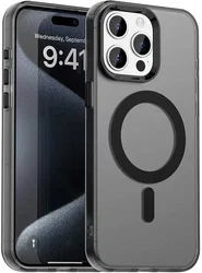 Apple iPhone 15 Pro Max Hoesje MagSafe Backcover Semi-Transparant & Zwart afbeelding