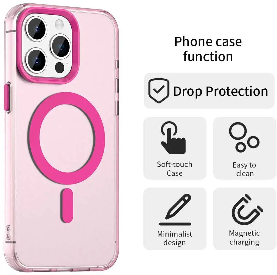Apple iPhone 15 Pro Max Hoesje MagSafe Backcover Semi-Transparant & Roze afbeelding 5