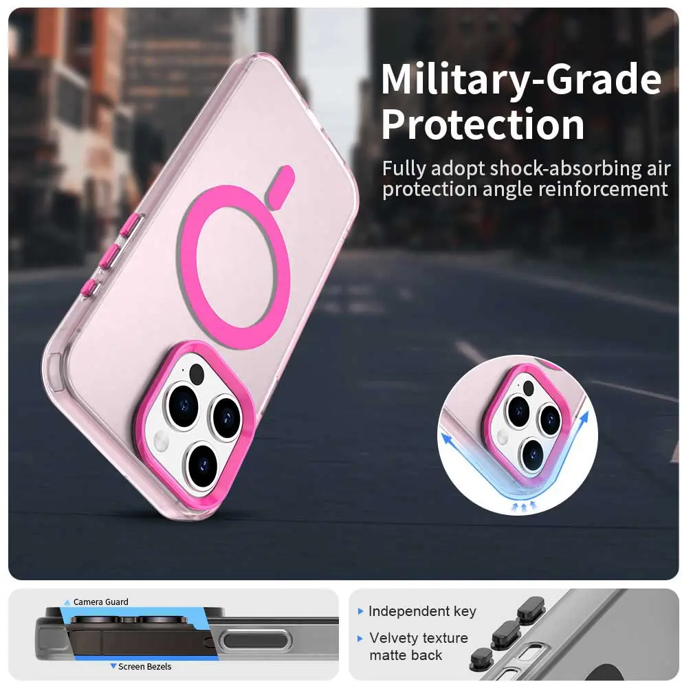 Apple iPhone 15 Pro Max Hoesje MagSafe Backcover Semi-Transparant & Roze afbeelding 2