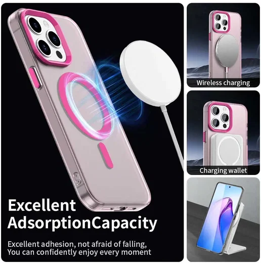 Apple iPhone 15 Pro Max Hoesje MagSafe Backcover Semi-Transparant & Roze afbeelding 3