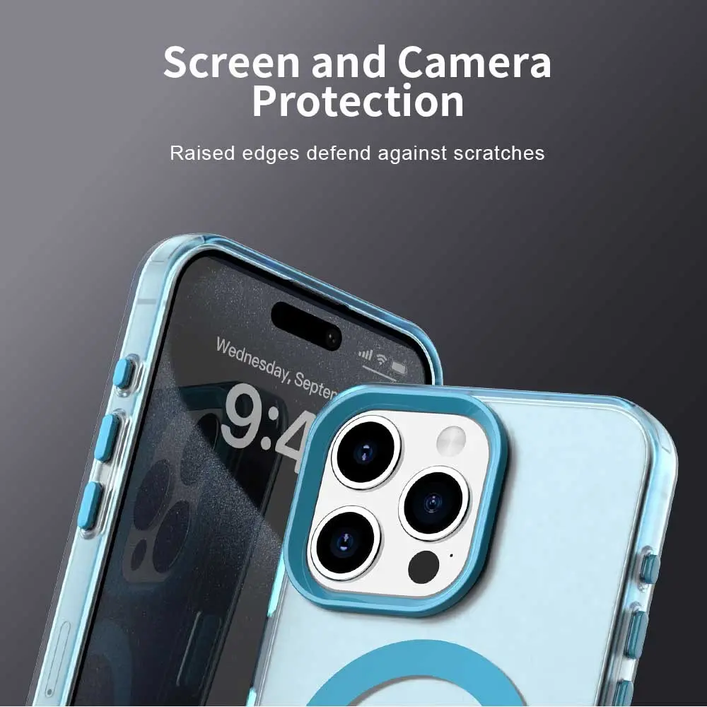 Apple iPhone 15 Pro Max Hoesje MagSafe Backcover Semi-Transparant & Blauw afbeelding 9