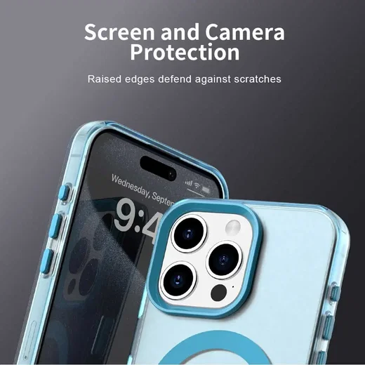 Apple iPhone 15 Pro Max Hoesje MagSafe Backcover Semi-Transparant & Blauw afbeelding 9
