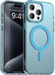 Apple iPhone 15 Pro Max Hoesje MagSafe Backcover Semi-Transparant & Blauw afbeelding