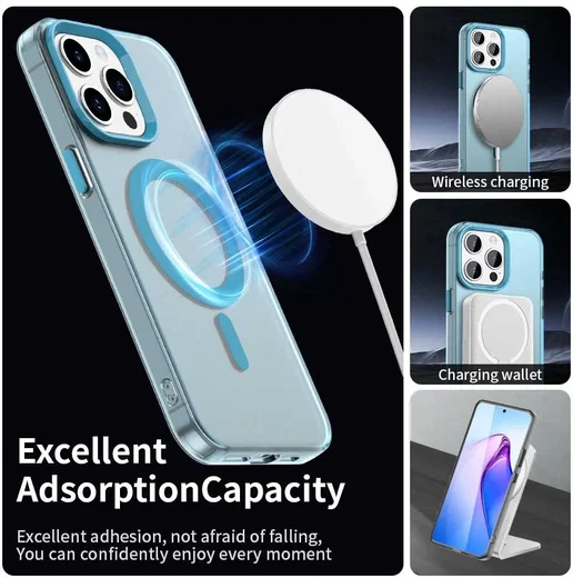 Apple iPhone 15 Pro Max Hoesje MagSafe Backcover Semi-Transparant & Blauw afbeelding 3