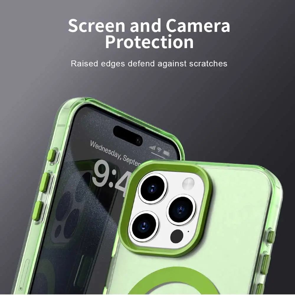Apple iPhone 15 Pro Max Hoesje MagSafe Backcover Semi-Transparant & Groen afbeelding 9