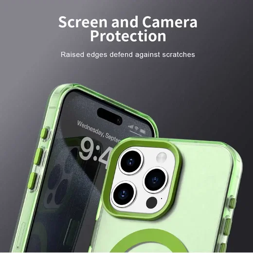 Apple iPhone 15 Pro Max Hoesje MagSafe Backcover Semi-Transparant & Groen afbeelding 9