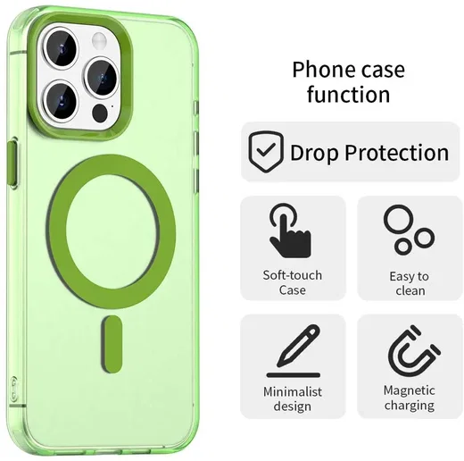 Apple iPhone 15 Pro Max Hoesje MagSafe Backcover Semi-Transparant & Groen afbeelding 5