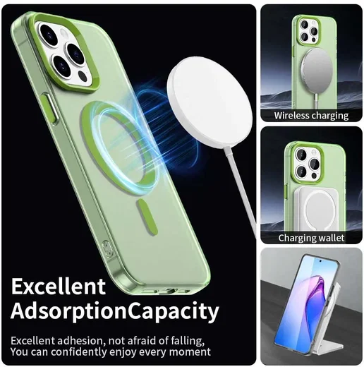 Apple iPhone 15 Pro Max Hoesje MagSafe Backcover Semi-Transparant & Groen afbeelding 3