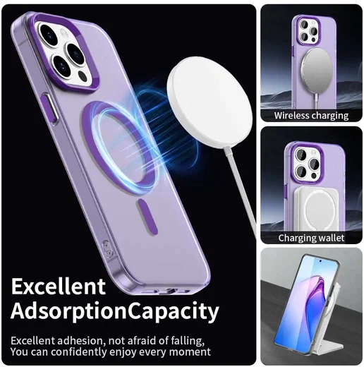Apple iPhone 15 Pro Max Hoesje MagSafe Backcover Semi-Transparant & Paars afbeelding 3
