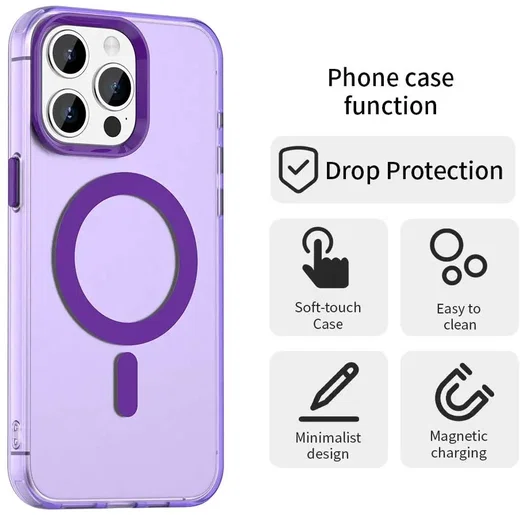 Apple iPhone 15 Pro Max Hoesje MagSafe Backcover Semi-Transparant & Paars afbeelding 5