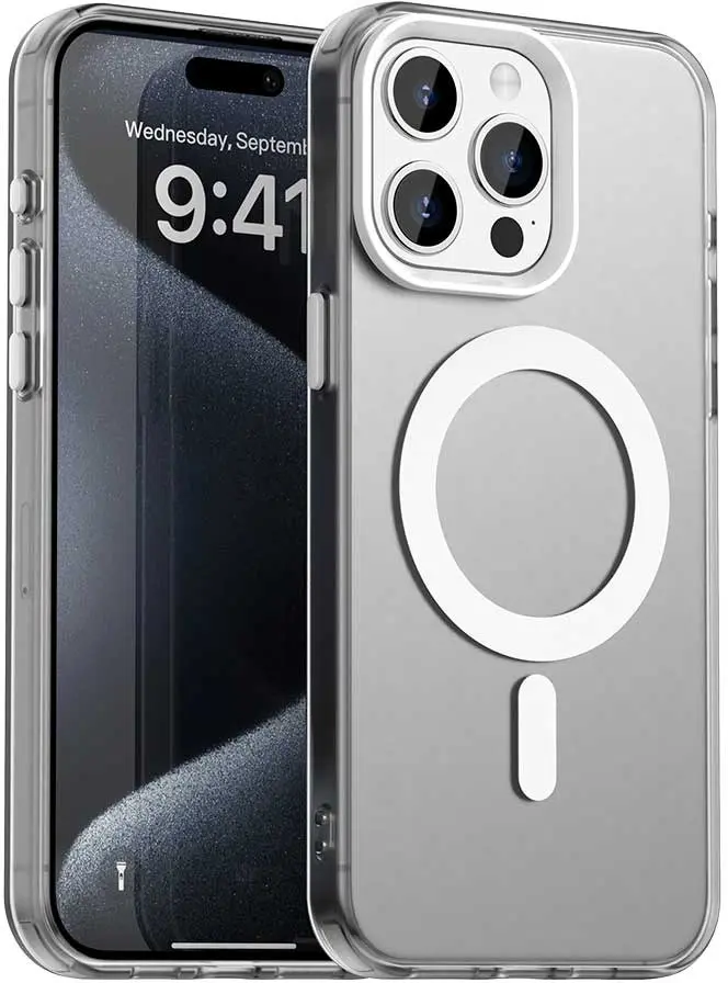 Apple iPhone 15 Pro Hoesje MagSafe Backcover Semi-Transparant & Wit afbeelding 1