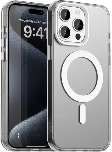 Apple iPhone 15 Pro Hoesje MagSafe Backcover Semi-Transparant & Wit afbeelding 1