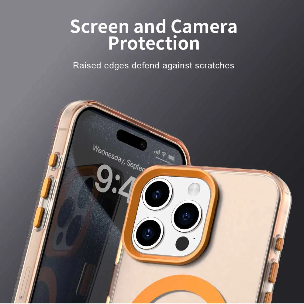 Apple iPhone 15 Pro Hoesje MagSafe Backcover Semi-Transparant & Oranje afbeelding 10