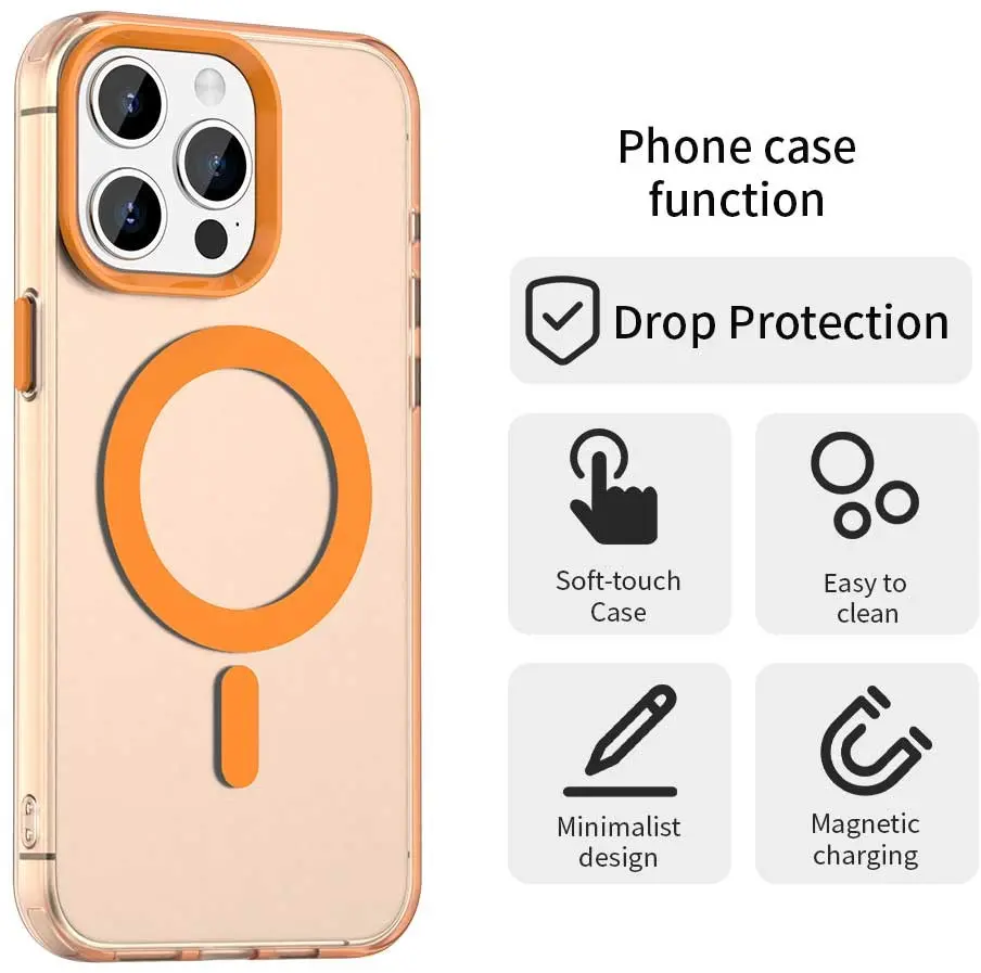Apple iPhone 15 Pro Hoesje MagSafe Backcover Semi-Transparant & Oranje afbeelding 6
