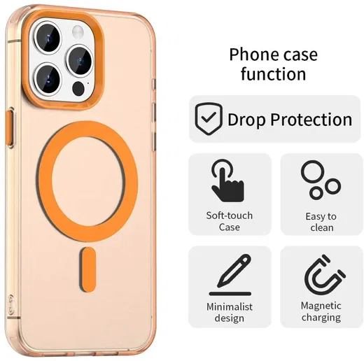 Apple iPhone 15 Pro Hoesje MagSafe Backcover Semi-Transparant & Oranje afbeelding 6