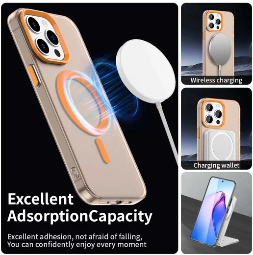 Apple iPhone 15 Pro Hoesje MagSafe Backcover Semi-Transparant & Oranje afbeelding 5