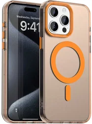Apple iPhone 15 Pro Hoesje MagSafe Backcover Semi-Transparant & Oranje afbeelding