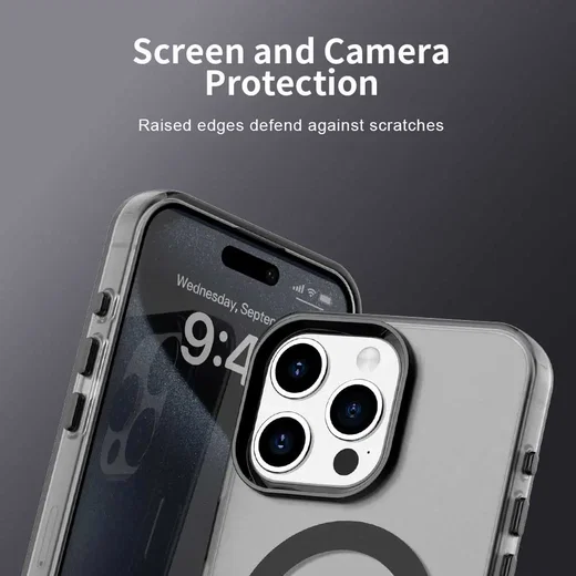 Apple iPhone 15 Pro Hoesje MagSafe Backcover Semi-Transparant & Zwart afbeelding 10