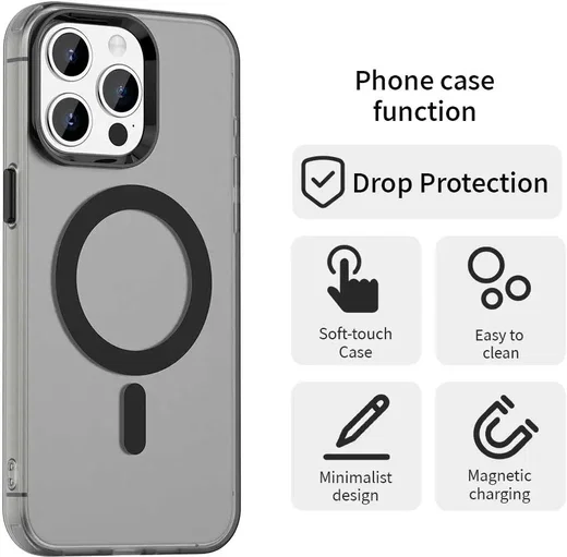 Apple iPhone 15 Pro Hoesje MagSafe Backcover Semi-Transparant & Zwart afbeelding 6