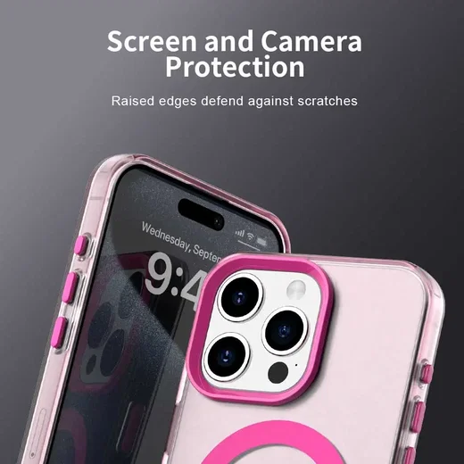 Apple iPhone 15 Pro Hoesje MagSafe Backcover Semi-Transparant & Roze afbeelding 10