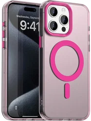 Apple iPhone 15 Pro Hoesje MagSafe Backcover Semi-Transparant & Roze afbeelding