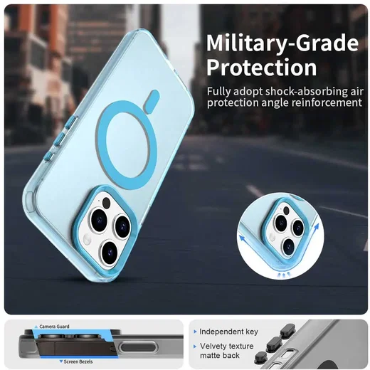 Apple iPhone 15 Pro Hoesje MagSafe Backcover Semi-Transparant & Blauw afbeelding 2