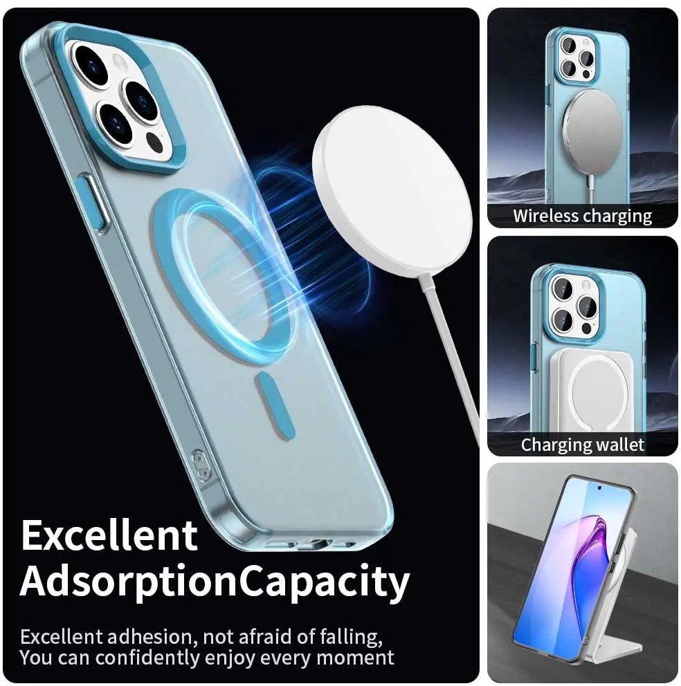 Apple iPhone 15 Pro Hoesje MagSafe Backcover Semi-Transparant & Blauw afbeelding 5