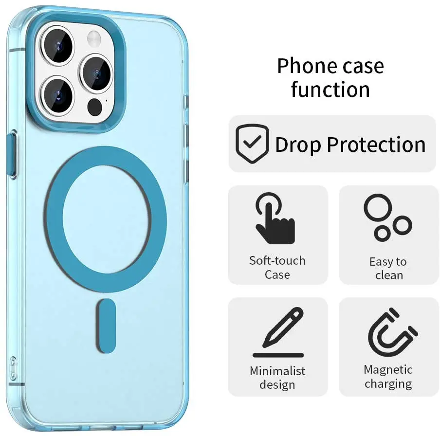 Apple iPhone 15 Pro Hoesje MagSafe Backcover Semi-Transparant & Blauw afbeelding 6