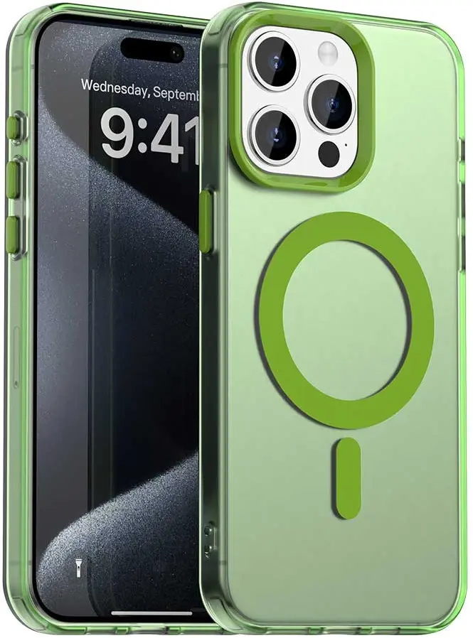 Apple iPhone 15 Pro Hoesje MagSafe Backcover Semi-Transparant & Groen afbeelding 1