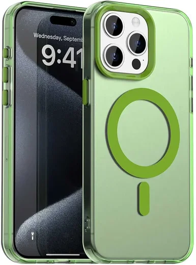 Apple iPhone 15 Pro Hoesje MagSafe Backcover Semi-Transparant & Groen afbeelding 1