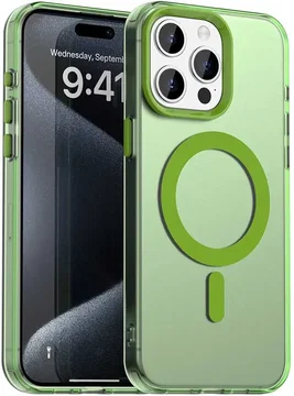 Apple iPhone 15 Pro Hoesje MagSafe Backcover Semi-Transparant & Groen