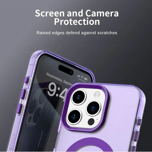 Apple iPhone 15 Pro Hoesje MagSafe Backcover Semi-Transparant & Paars afbeelding 10