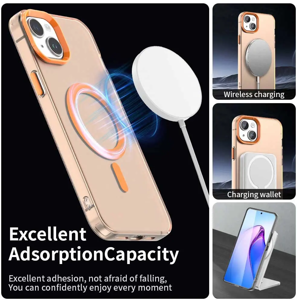 iPhone 15 Plus / 14 Plus Hoesje MagSafe Backcover Semi-Transparant & Oranje afbeelding 3