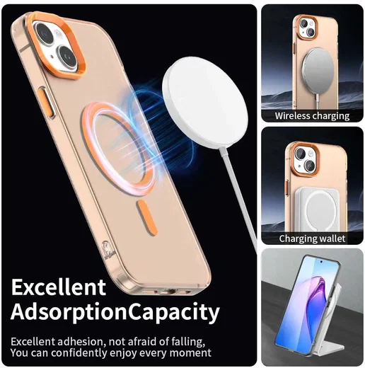 iPhone 15 Plus / 14 Plus Hoesje MagSafe Backcover Semi-Transparant & Oranje afbeelding 3