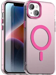 iPhone 15 Plus / 14 Plus Hoesje MagSafe Backcover Semi-Transparant & Roze afbeelding