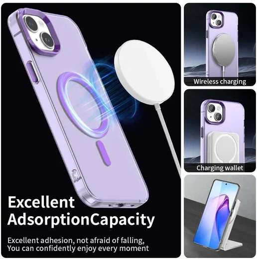 iPhone 15 Plus / 14 Plus Hoesje MagSafe Backcover Semi-Transparant & Paars afbeelding 3