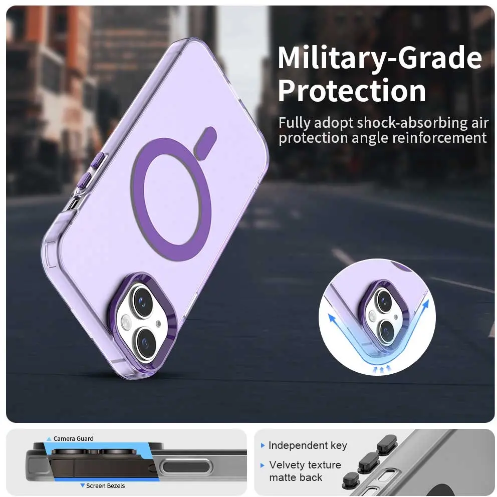 iPhone 15 Plus / 14 Plus Hoesje MagSafe Backcover Semi-Transparant & Paars afbeelding 2
