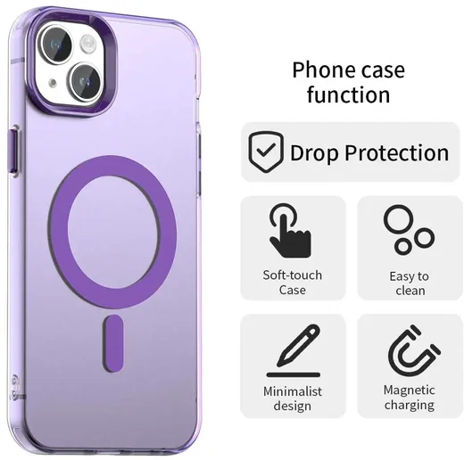 iPhone 15 Plus / 14 Plus Hoesje MagSafe Backcover Semi-Transparant & Paars afbeelding 4