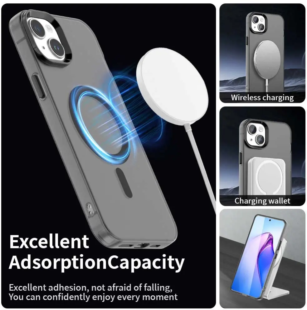 Apple iPhone 15 Hoesje MagSafe Backcover Semi-Transparant & Zwart afbeelding 5