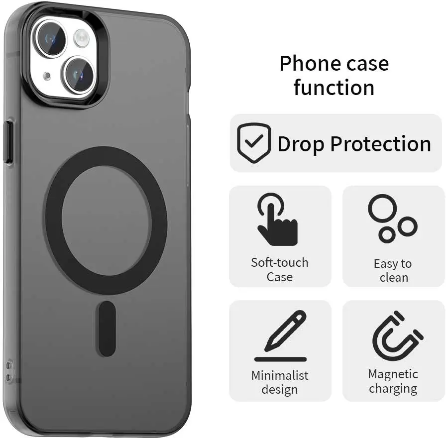 Apple iPhone 15 Hoesje MagSafe Backcover Semi-Transparant & Zwart afbeelding 6