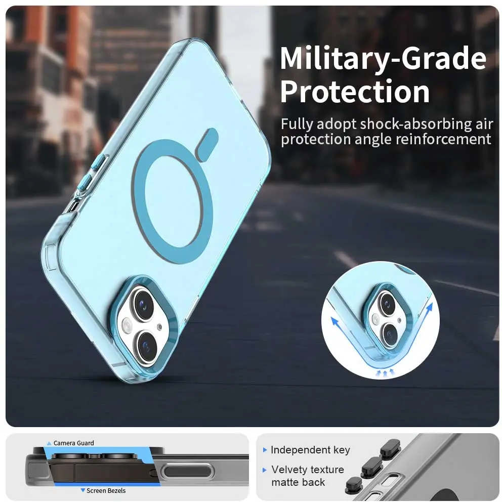 Apple iPhone 15 Hoesje MagSafe Backcover Semi-Transparant & Blauw afbeelding 3