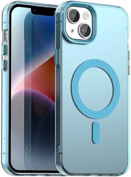 Apple iPhone 15 Hoesje MagSafe Backcover Semi-Transparant & Blauw
