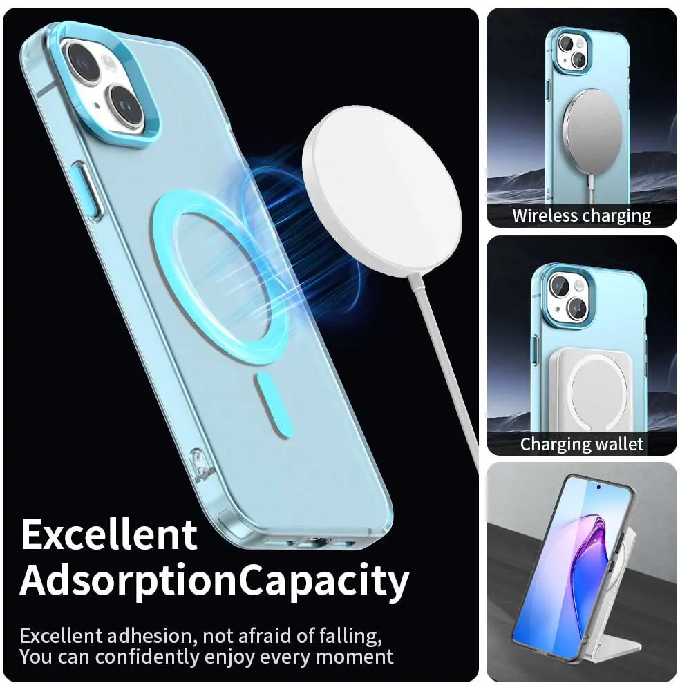 Apple iPhone 15 Hoesje MagSafe Backcover Semi-Transparant & Blauw afbeelding 5