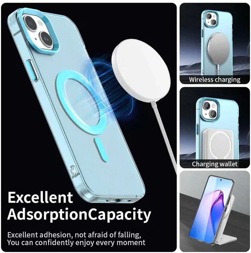 Apple iPhone 15 Hoesje MagSafe Backcover Semi-Transparant & Blauw afbeelding 5