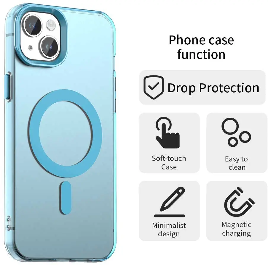 Apple iPhone 15 Hoesje MagSafe Backcover Semi-Transparant & Blauw afbeelding 6