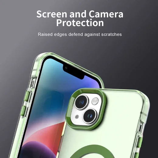 Apple iPhone 15 Hoesje MagSafe Backcover Semi-Transparant & Groen afbeelding 10