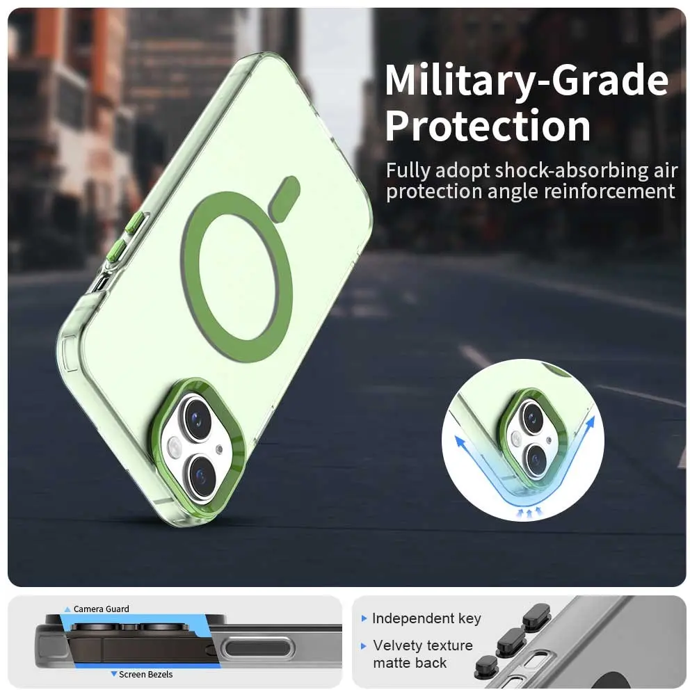 Apple iPhone 15 Hoesje MagSafe Backcover Semi-Transparant & Groen afbeelding 3
