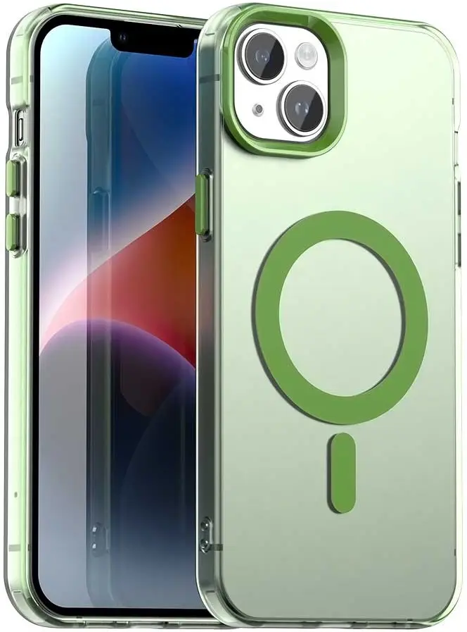 Apple iPhone 15 Hoesje MagSafe Backcover Semi-Transparant & Groen afbeelding 1